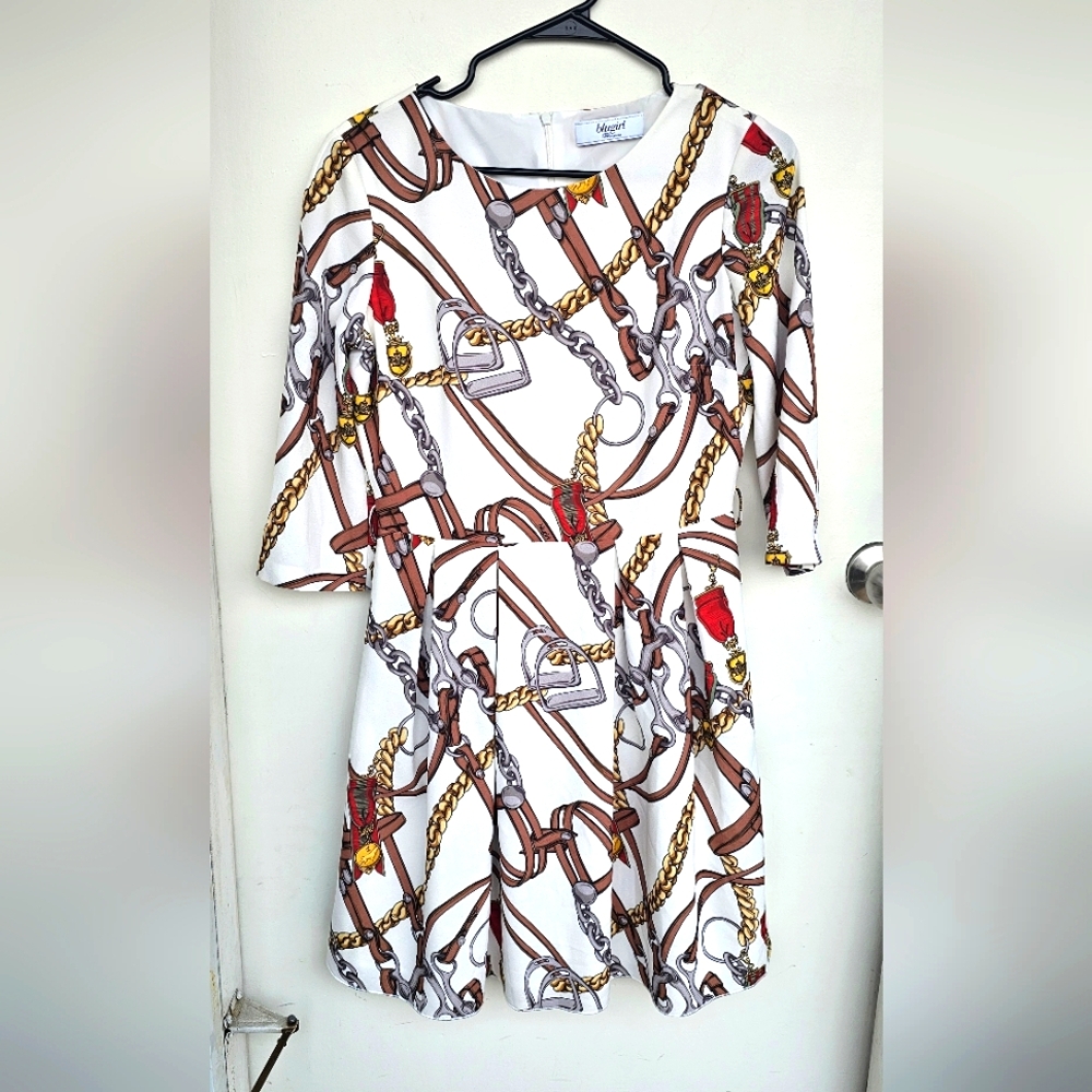 Nwot-Blumarine Blugirl Stirrups print cady dress.Sz Eu-42